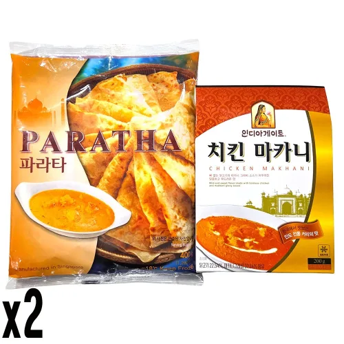 새마원 냉동 정통 인도빵 파라타 400g + 치킨마크니 인도 커리 200g, 2세트, 600g