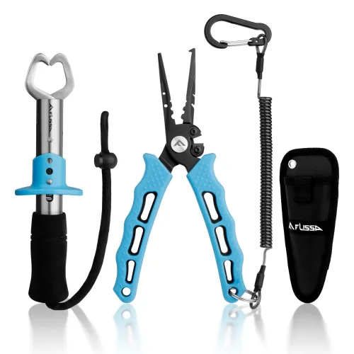 FLISSA 2PCS 낚시 플라이어 세트 다기능, 안전 잠금, 부식 방지 코팅, 튼튼한 그립, 배스/바다낚시용, 1세트, 블루