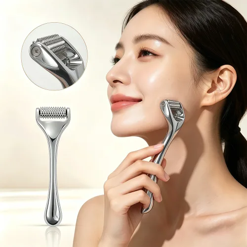 KIBOER 3D 페이스 니들 롤러 얼굴 마사지기 얼굴윤곽 마사지 리프팅 홈뷰티 마사지봉 피부케어, 1개, 실버