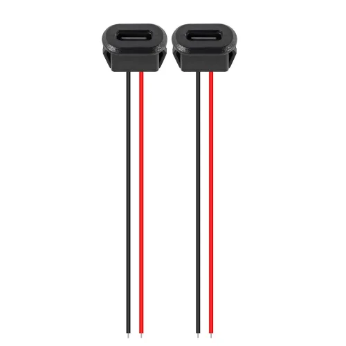 Type-C 여성 섀시 2핀 Type-C 여성 소켓 커넥터 잭 충전 포트(카드 버클 3A USB-C 충전 플러그 소켓 포함), 2개, 블랙, 10.5cm
